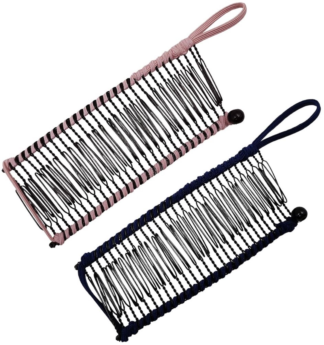 Dailygoods - Hair Comb Slides Twee bananenhaarspelden voor dames met 30 tanden dubbele kam en flexibele borstel voor dik, krullend, natuurlijk golvend en volumineus haar (zwart, roze)