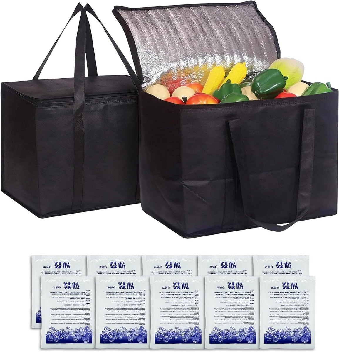 Koeltassen Set - Isolatie Tassen - Boodschappen Vervoeren - Stabiele Dubbele Bodem - 2x 40 Liter - Zwart