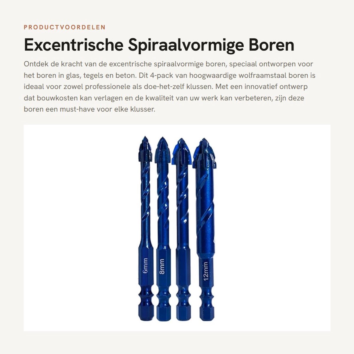 Dailygoods- Spiraalboor Excentrisch - Boorset 4 Stuks - Wolfraamstaal - Geschikt voor Glas/Tegel/Beton - Duurzaam Ontwerp - Hoge Prestaties