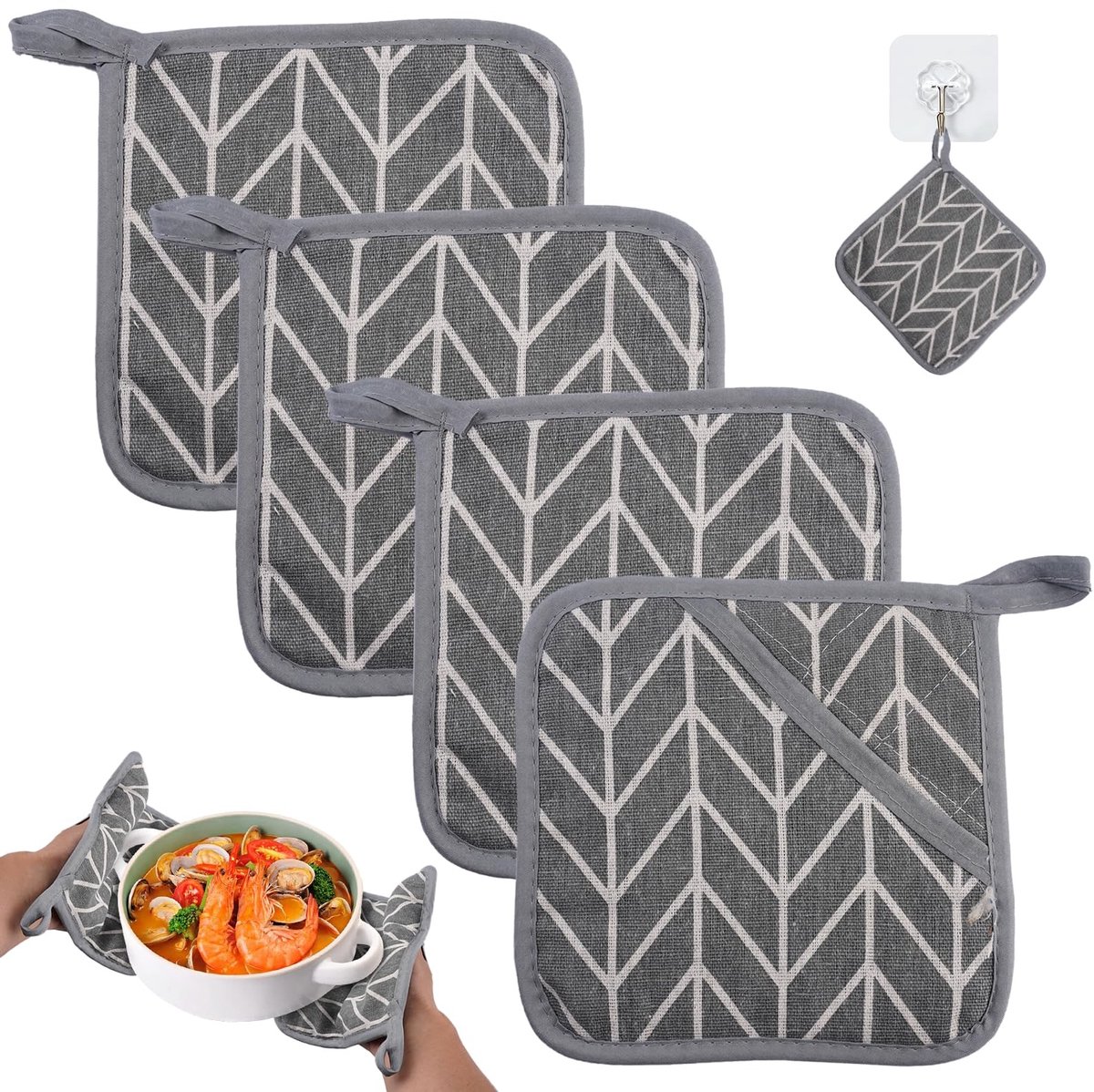 Dailygoods- Pannenlappen 4 Stuks - Grote Vierkante Pannenlappen - Katoen - Corrosiebestendig - Thermisch - Hittebestendig - Keukenhandschoenen