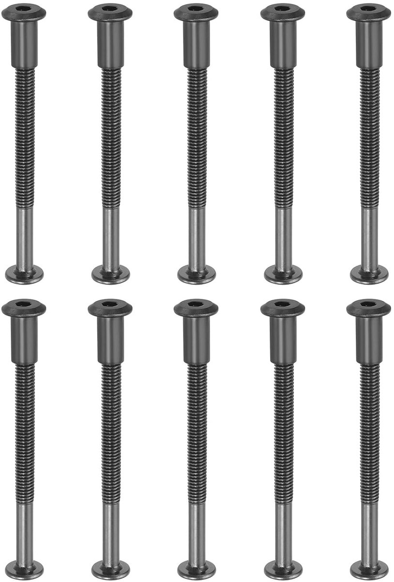 Chicago Zeskantschroeven, M6 x 80 mm, 10 sets schroeven, bindschroeven, zeskantverbinding met moer, voor meubelreparatie, album, leer, fotoriem, zwart
