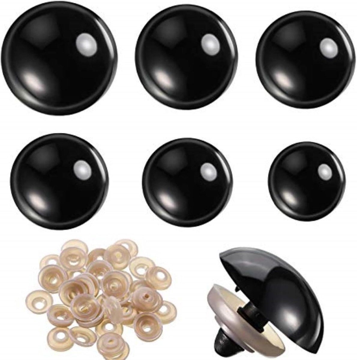 Ogen Set 56 Stuks (16–30 mm) – Zwarte Poppen Ogen met Ringen voor Amigurumi, Gehaakte Knuffels, Teddyberen en DIY Poppen Maken