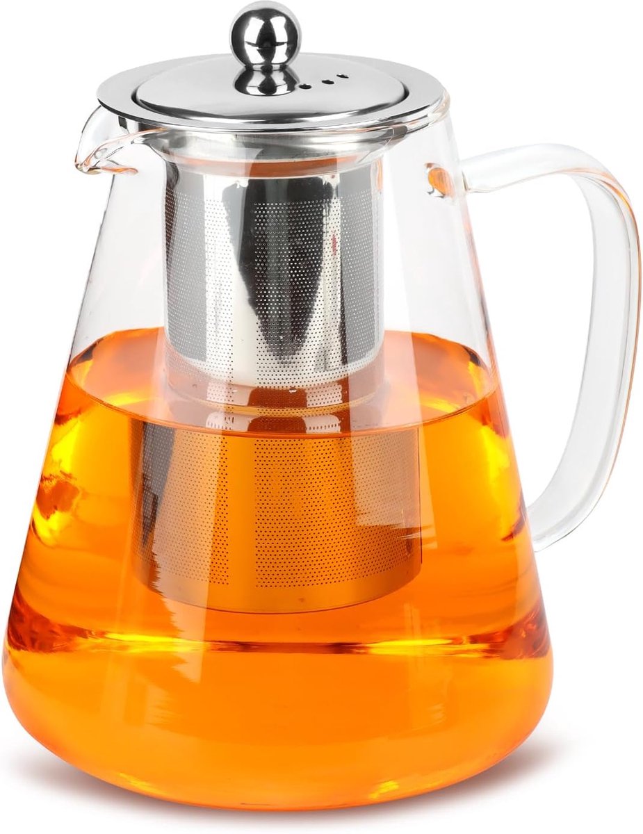 theepot 1,3 liter, MXTIMWAN hittebestendige theemaker, heldere theepot met uitneembare zeef, voor koude en warme dranken