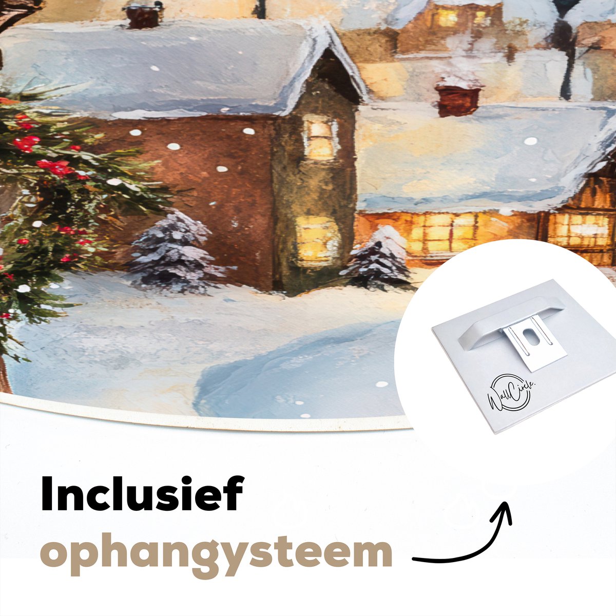 ® Wandcirkel 90x90 cm - Muurcirkel Kerstdorp - Huizen - Sneeuw - Kerst - Muurdecoratie woonkamer - Wanddecoratie slaapkamer - Kamer decoratie accessoires - Ronde schilderijen – foto 7