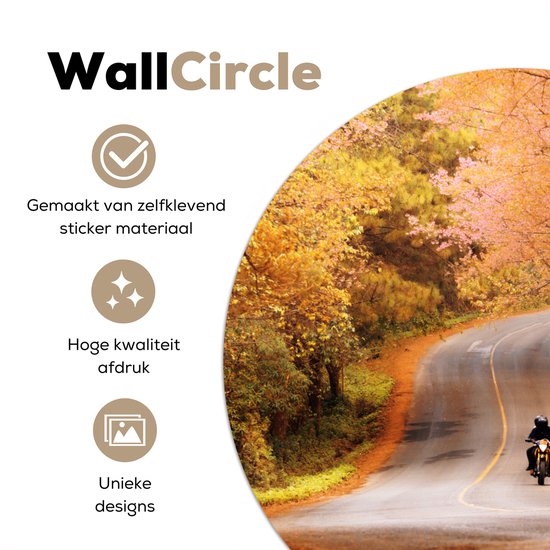 WallCircle® - Behangcirkel 100x100 cm - Muurstickers Motor - Weg - Herfst - Muurcirkel woonkamer - Wandcirkel slaapkamer - Kamer decoratie zelfklevend - Muurdecoratie accessoires XXL