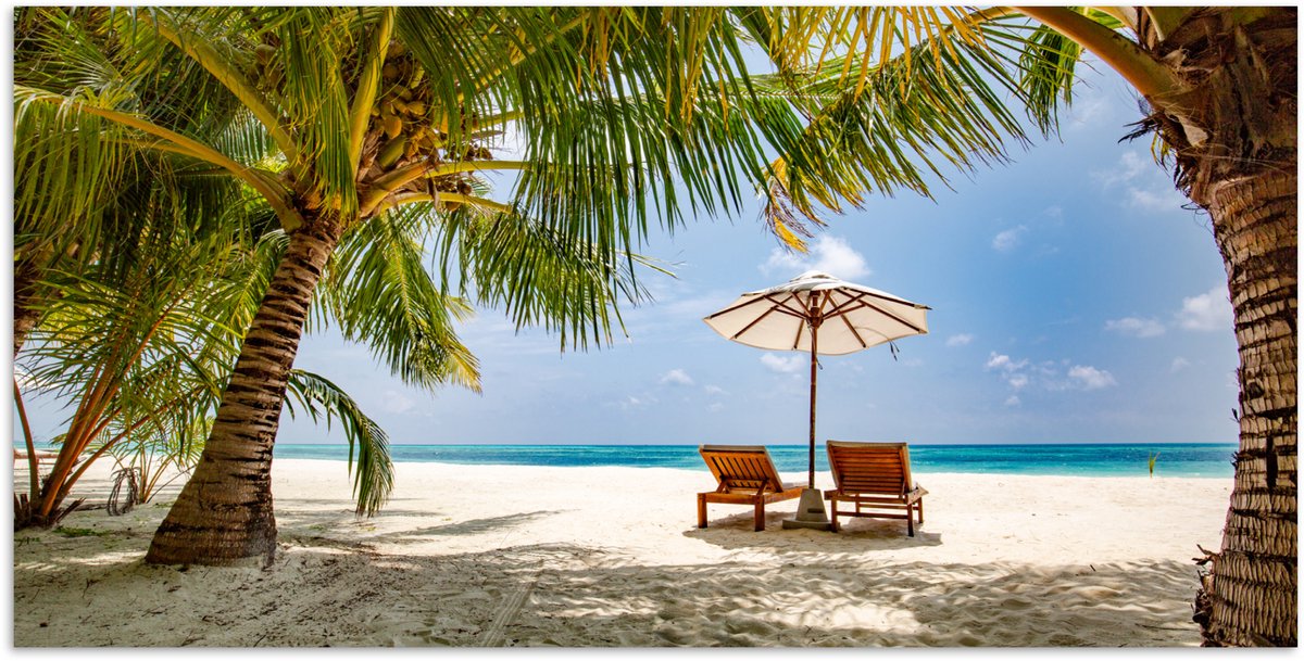 Poster 40x20 cm - Strand - Strandstoel - Parasol - Posters - Kamer decoratie - Wanddecorat