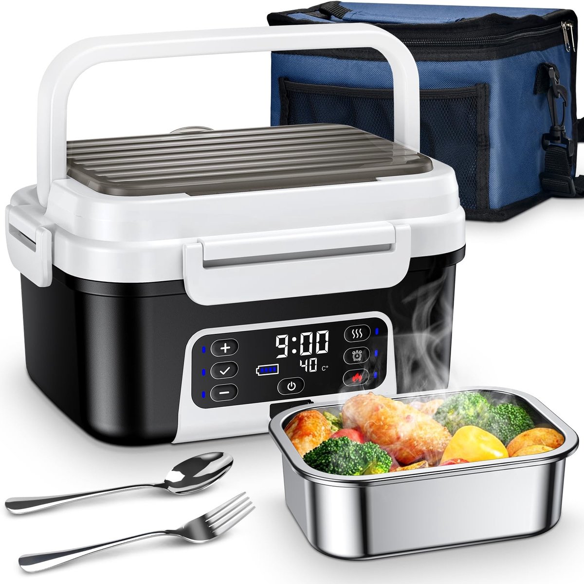 Dailygoods- Lunchbox Volwassenen 1,5 L - Elektrische Lunchbox - Automatische Verwarmingsfunctie - Voor Kantoor/Camping - Inclusief Accu - Schokbestendig - Maaltijdcontainer
