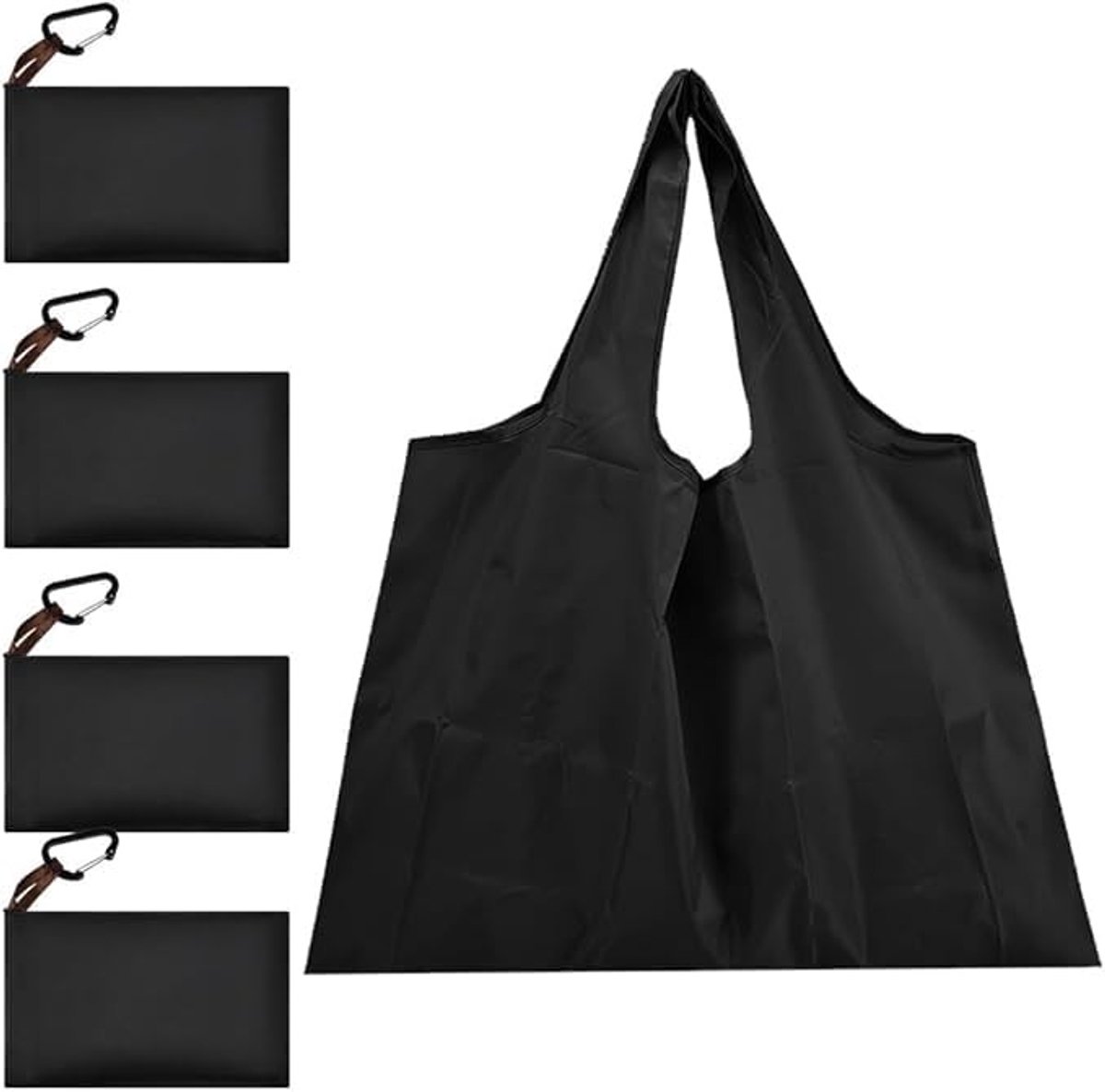 Dailygoods - Opvouwbare boodschappentas, 4 stuks Oxford herbruikbare boodschappentassen, 58 x 40 cm grote boodschappentassen, wasbare opvouwbare draagtas met karabijnhaak, opvouwbare tas voor op reis