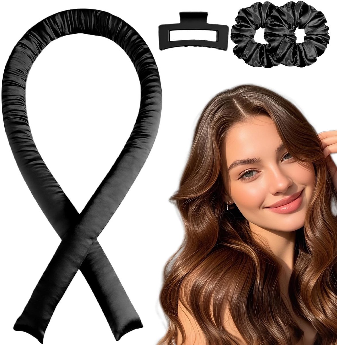 Dailygoods - Heatless Hair Curler Set, Dream Wave Krulstok voor Overnacht, Zachte Krulspelden zonder Hitte, Zwart