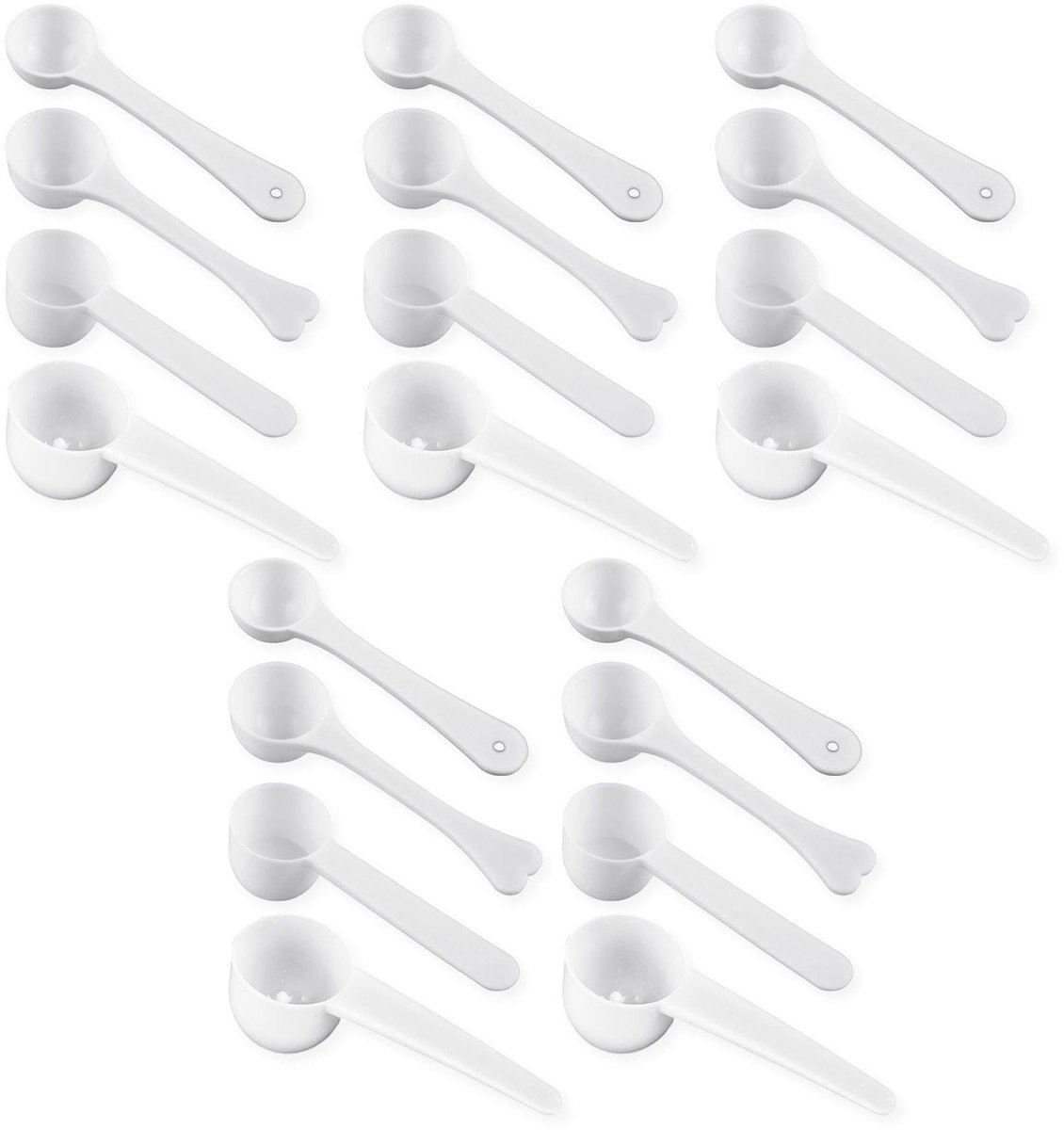 Dailygoods- Meetlepels Set van 20 - Maatlepels voor Meel/Koffie/Melkpoeder - Kunststof - 1G/3G/5G/10G - Duurzaam en Veilig