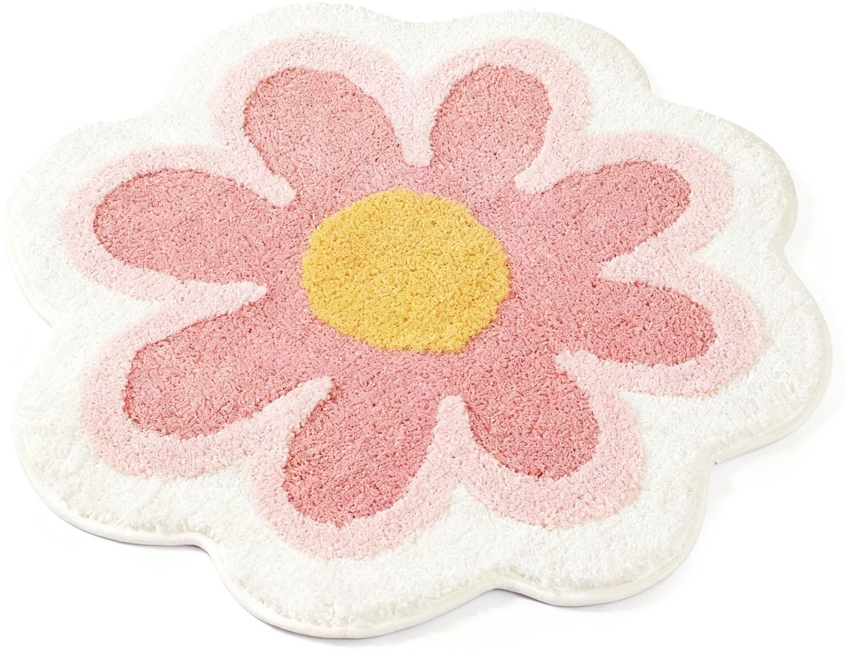 ronde bloem, tapijt voor badkamer, keuken, woonkamer, antislip vloermat, zacht, bloemen, geschikt voor thuisgebruik, zowel praktisch als decoratief (roze)