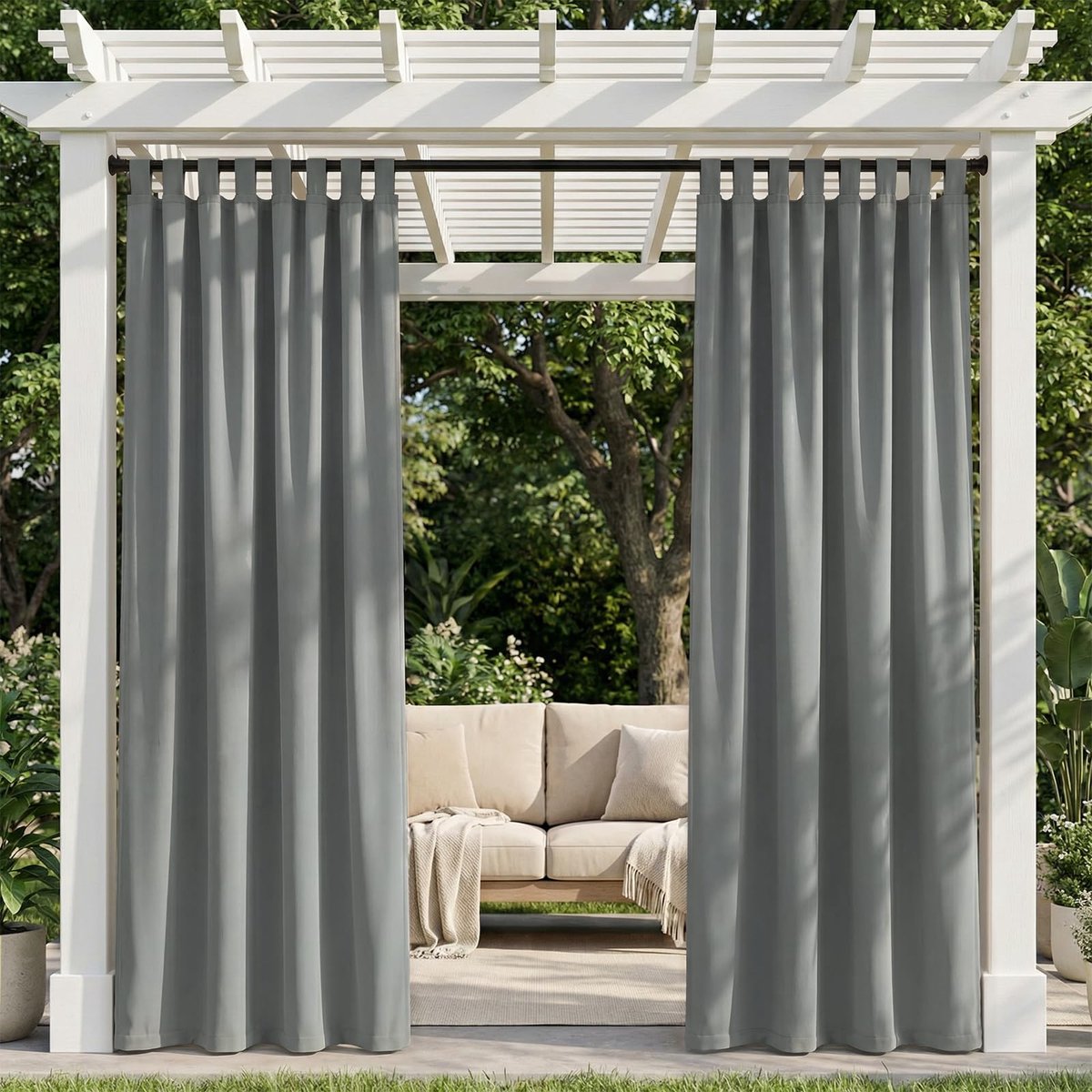 Verduisteringsgordijnen voor buiten, waterdicht, met lussen, privacybescherming, voor binnen en buiten, 132 x 245 cm, lichtgrijs, voor pergola, terras, balkon, tuin, paviljoen