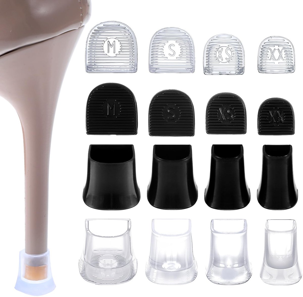 cobee 8 paar hielkappen voor hoge hakken, 4 maten hielstoppers hielbeschermers anti-slip ruisonderdrukking, hielvervangingstips zwart en transparant voor vrouwen, bruiloft, gras, wetlands outdoor