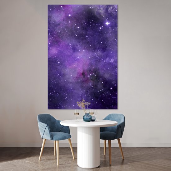 Poster 120x180 cm - Waterverf - Sterren - Paars - Posters - Kamer decoratie - Wanddecoratie woonkamer - Muurdecoratie slaapkamer XXL