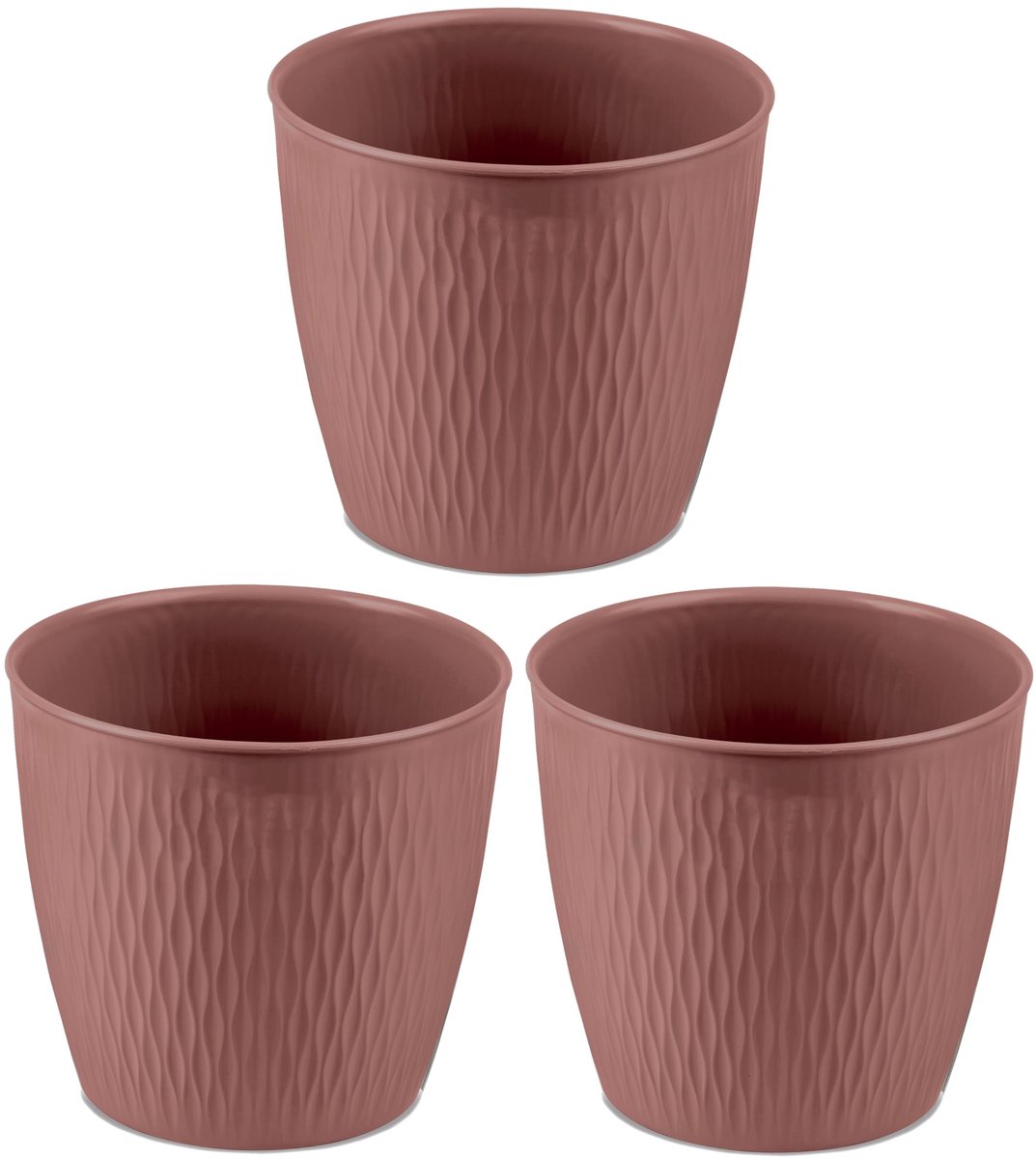 Bloempot, set van 3, 23 cm diameter, bruin – Robuuste bloempotten van plastic – Decoratieve overpot met afvoeroptie – Stijlvolle bloempot voor binnen- en buitenruimtes