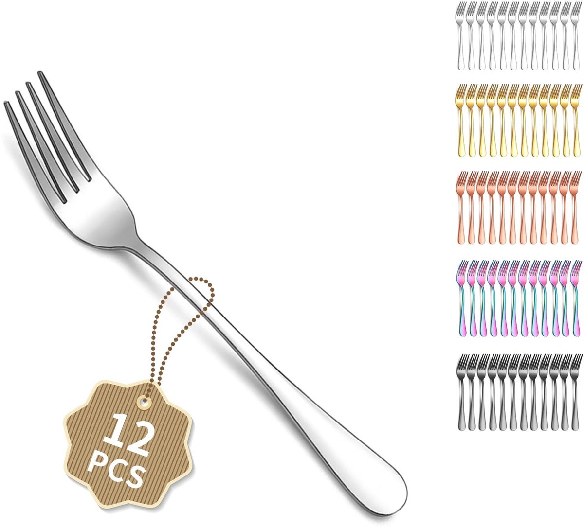 Dailygoods - Berglander Set van 12 taartvorken, 18CM Zilver Roestvrij Staal dessertvorken, fruitvorken, restaurant, bruiloft, feesten