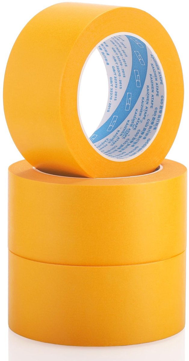 Dailygoods- Afplakband 50 mm x 50 m - 3 Rollen - Zelfklevend - Professionele Afdekband - Gouden Papiertape - Ideaal voor Schilderen - Schilders Tape