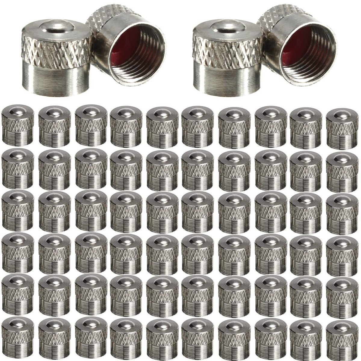 Dailygoods- Ventieldoppen 60 Stuks - Metalen Afdichting - Universeel Voor Auto/Fiets - Diameter 9 mm - Hoogte 8 mm - Lichtgewicht 1 Gram - Ventieldop