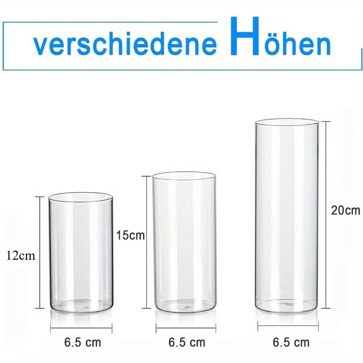 Dailygoods Set van 15 glazen vazen, cilindrische vazen voor tafeldecoratie, glazen vazen, tulpenvazen, glazen vazen, gro