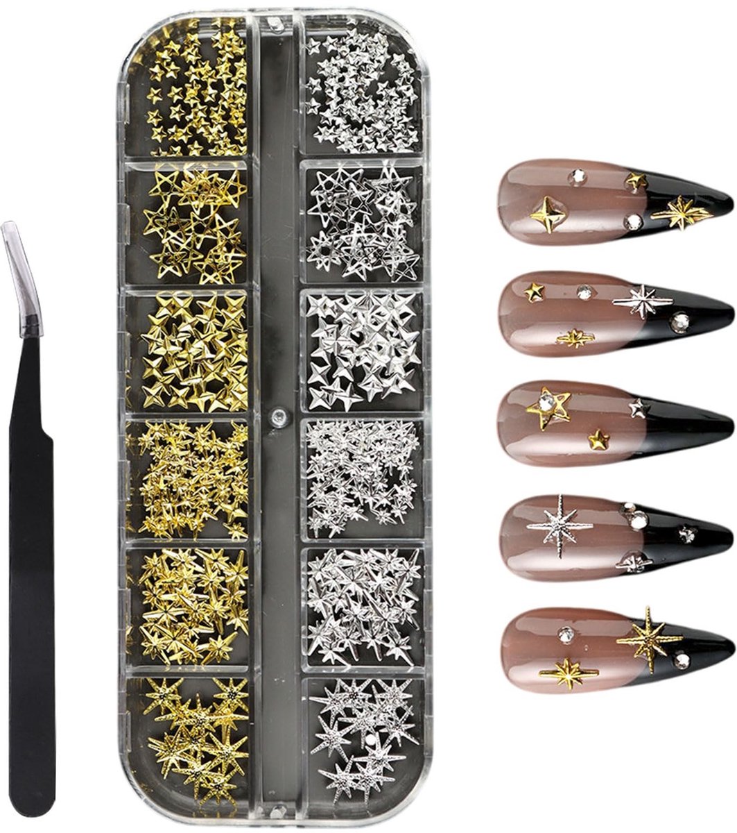 Dailygoods- Nagelsieraadhangers Gouden 3D - Nageldecoratieaccessoires - Nagel Charms - DIY Nail Art - Metalen Hangers - Inclusief Pincet - Nailart
