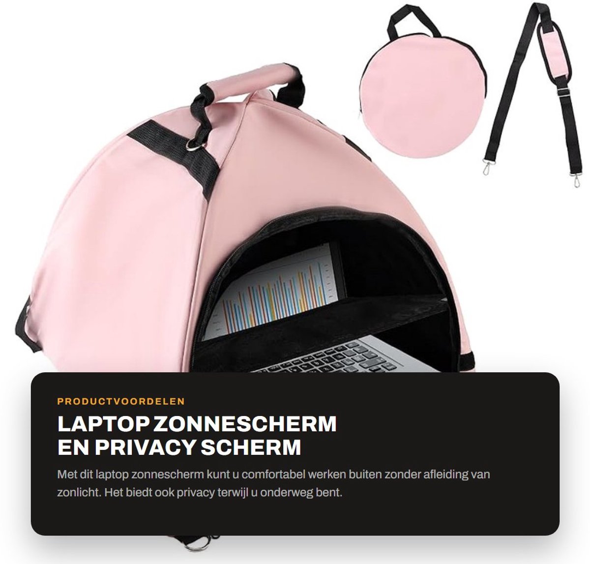 Dailygoods- Laptop Zonnescherm Waterdicht - Laptop Tent - Privacy Scherm - Anti-Reflectie Hoes - Draagriem - Inclusief Opbergtas - Laptoptent