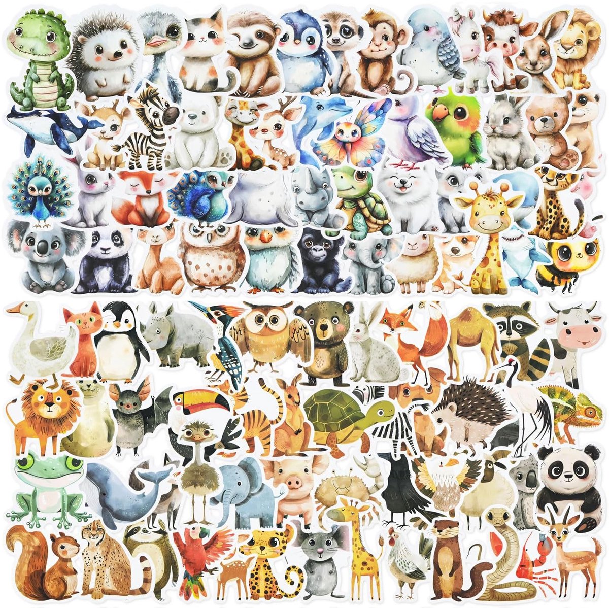 Dailygoods- Dierenstickers 100 stuks - Waterdichte PVC Stickers - Zelfklevend voor Laptop/Fiets - Creatief Knutselwerk - Kindvriendelijk Ontwerp - Aquarelstijl