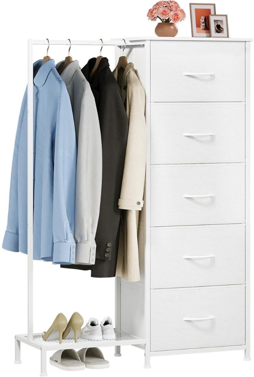SP® Lade Kast - 5 Drawers - Chest of Drawers with Clothes Rail - Dresser with Shoe Rack - Wit - 30cm x 79cm x 115cm