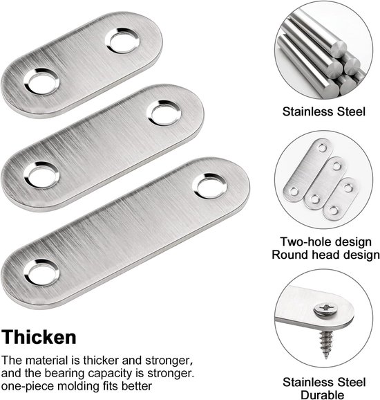 30 stuks, 3 verschillende maten, zeer sterke voegenreparatieplaat, platte plaathouder, metalen connector met 60 schroeven, gebruikt voor lademeubels — afbeelding 3