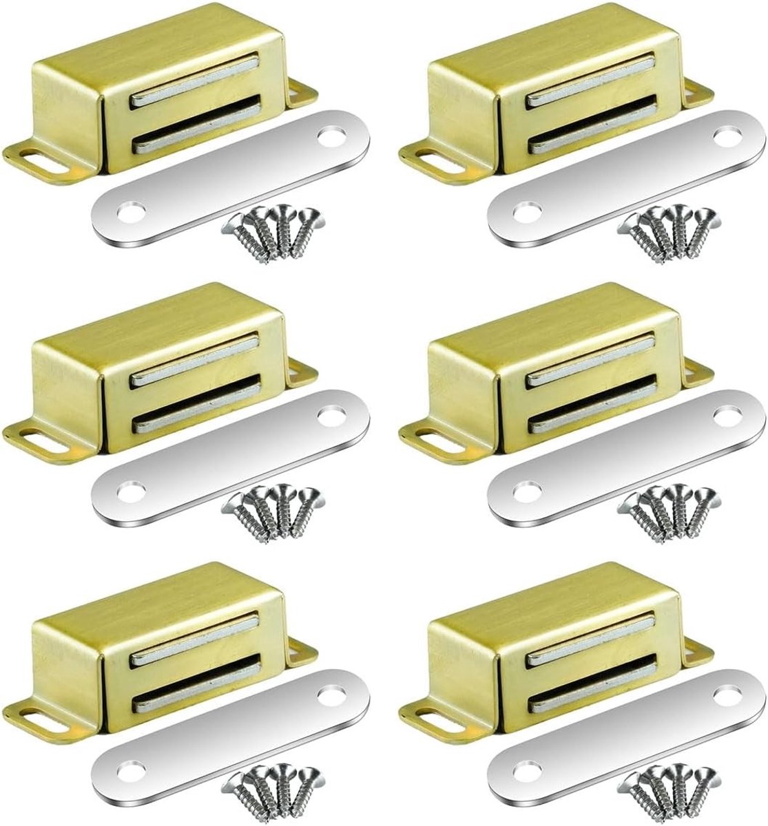 Sterke Magnetische Sluitingen voor Keukenkastdeuren - RVS Deursluiters, 8 kg, Goud, Set van 6, Perfect voor Meubels en Balkondeuren