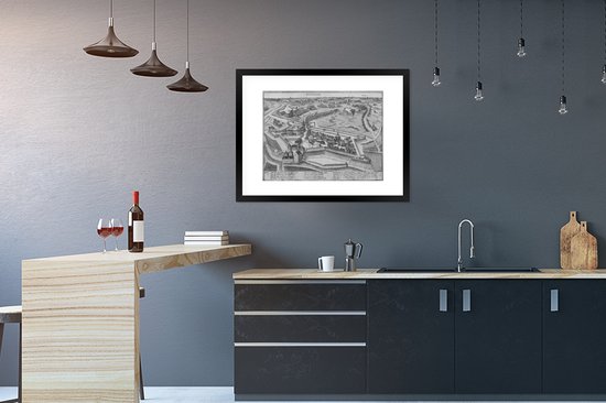 Cadre photo avec poster Zwart et Wit- Plan de la ville - Eindhoven - Zwart et Wit - 80x60 cm - Cadre poster - Carte