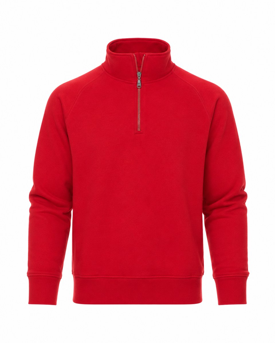 Heren Trui met Rits – Sweater Heren – Half Zip Pullover – Casual Sportieve Trui – – 3XL Rood