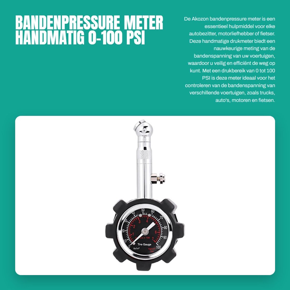Dailygoods- Bandenspanningsmeter Professioneel - Bandenpomp Auto - Bandenspanningsmeter Motor - Bandenspanningsmeter Fiets - Antislip Grip - Roestvrij Staal - Bandenspanningstest