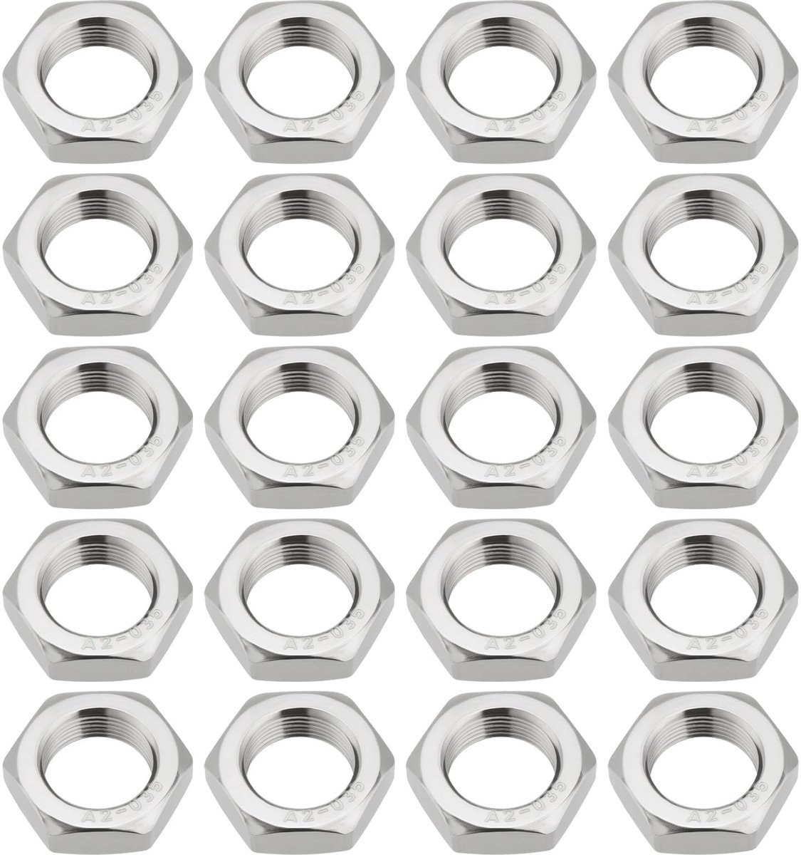 Dailygoods- Moeren 20 Stuks - M16 x 1.0 Zeshoekige Moeren - Roestvrij Staal - Corrosieweerstand - Fijne Schroefdraad - Totale Hoogte 7.8mm - Moer