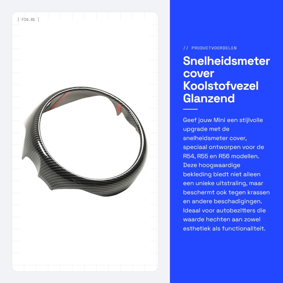 Dailygoods- Snelheidsmeter Cover - Glanzend Koolstofvezel - Dashboard Trim - ABS Kunststof - Geschikt voor Mini R54/R55/R56 - Krachtige Bescherming