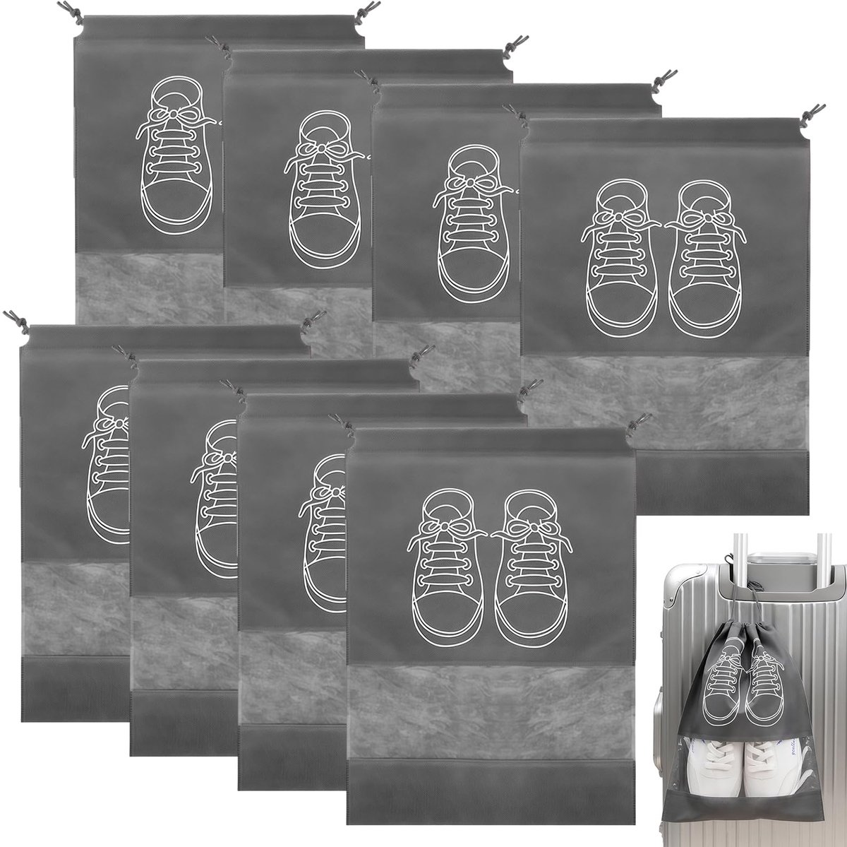 Opbergzakken Transparant 8 stuks Reis Organizer Schoenen Opbergzakken Grijs Lichtgewicht Trekkoord Waterafstotend Voor Reizen Sport Kamperen Dagelijks Gebruik