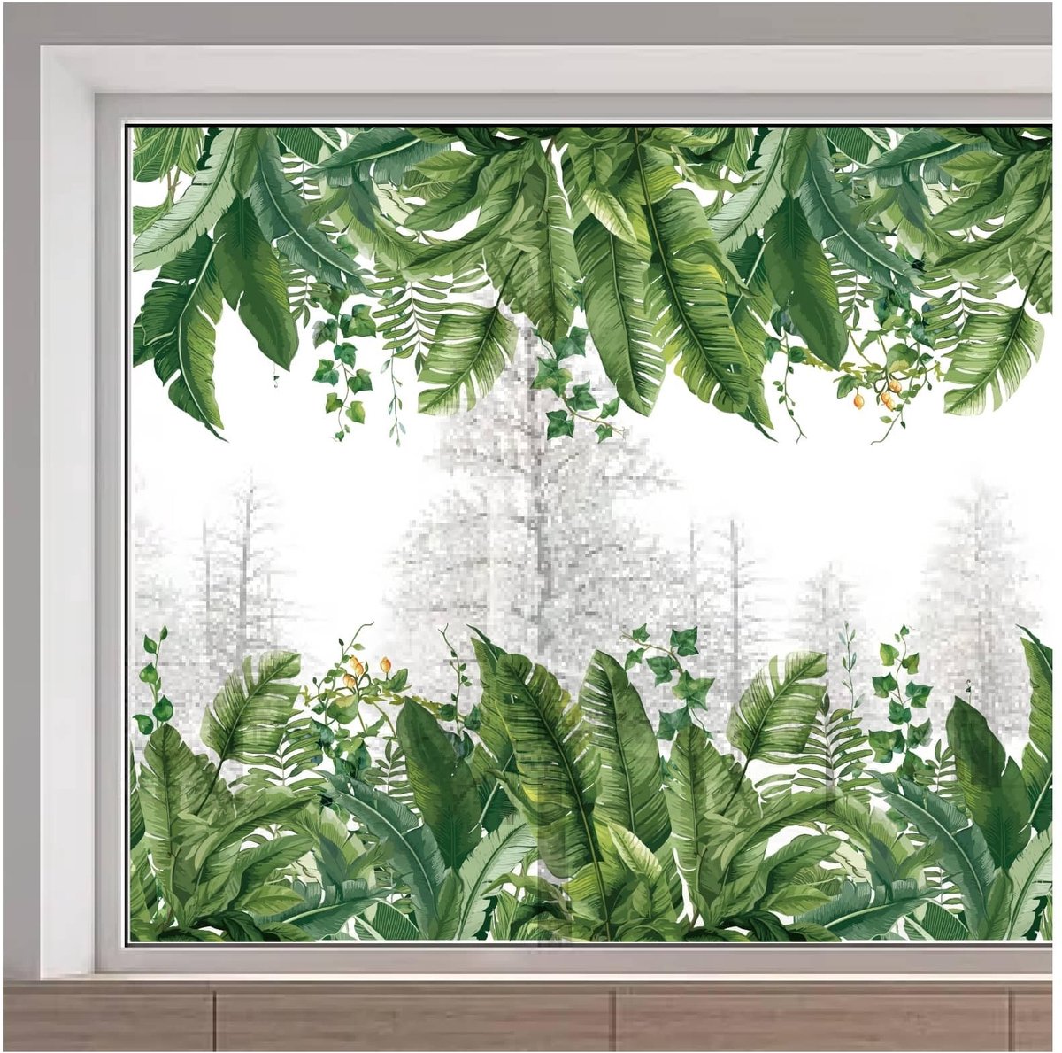 Dailygoods- Raamstickers Grote Tropische Bladeren - Herbruikbare Statische Venster Sticker - Niet-klevend - Dubbelzijdig - 116x38cm - Decor voor Thuis - Vensterdecoratie