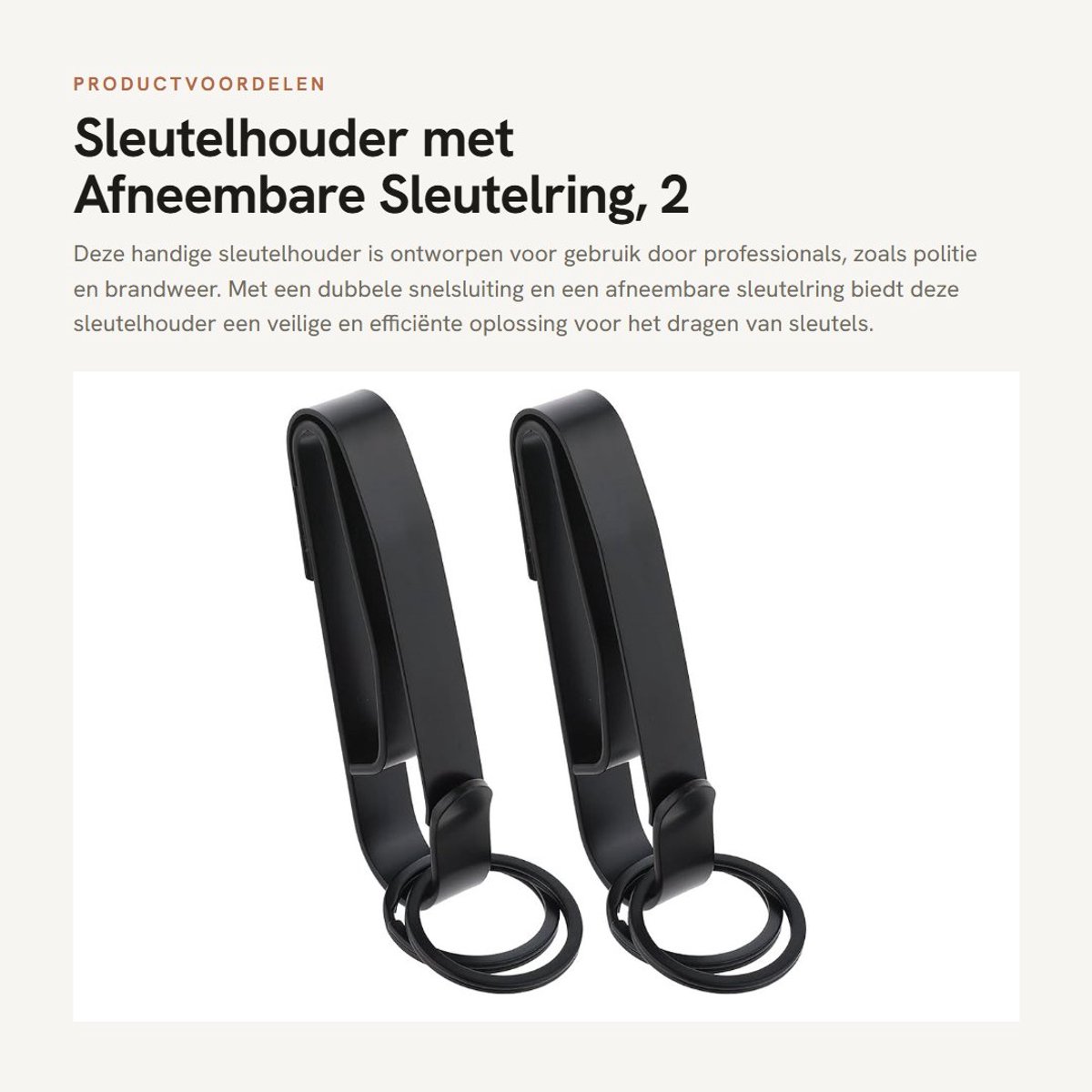 Dailygoods- Sleutelhouder met afneembare sleutelring - 2 stuks - Riemclip - Dubbelzijdige snelsluiting - Premium metaal - Zwart - Sleutelhanger