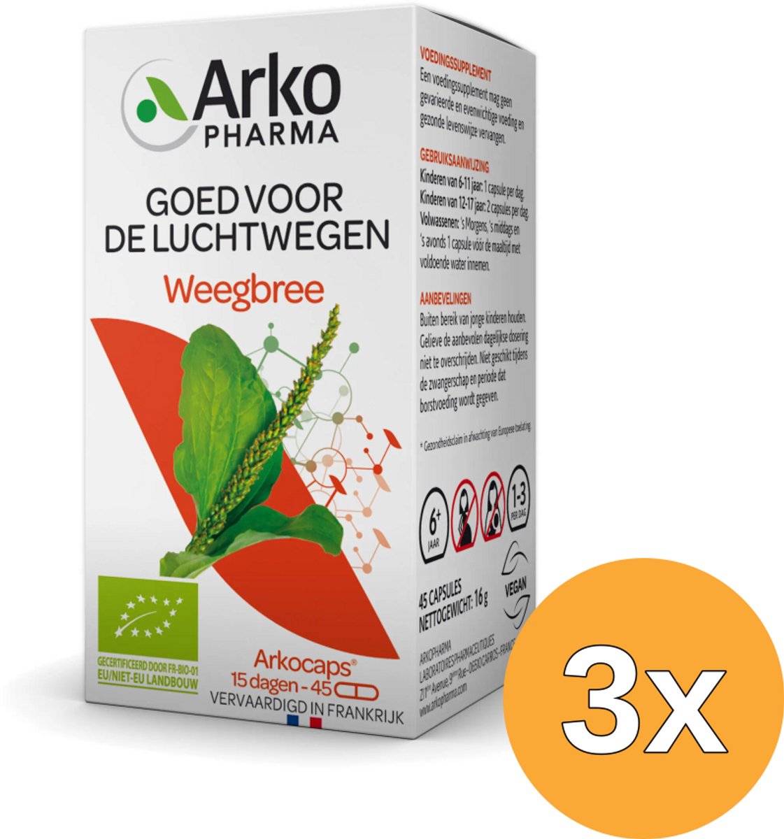 3x Arkocaps Weegbree bio (45 capsules)