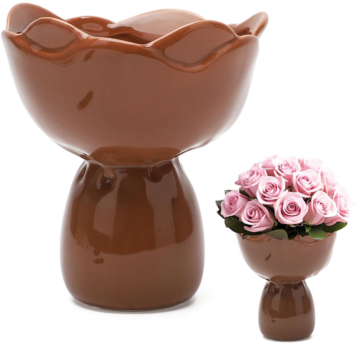 Dailygoods- Keramische Vaas - Compact Formaat 13,5 cm - Moderne Bloemenvaas - Decoratieve Vaas - Voor Pampasgras - Hoogwaardig Keramiek