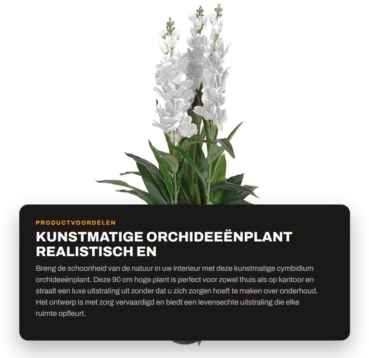 Dailygoods- Cymbidium Orchideeënplant 90 cm - Kunstplant in Pot - Realistisch Ontwerp - Zwarte Plastic Pot - Geschikt voor Binnen/Buiten - Hoge Kwaliteit