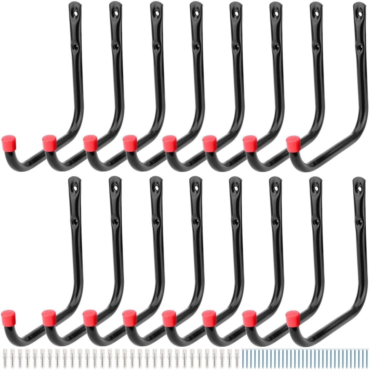 Dailygoods- Opberghaken Heavy Duty - 16 Stuks - Wandgemonteerde J-haken - Ruimtebesparend - Voor Ladders/Tuingereedschap - 17 cm Lang - Wandhaken