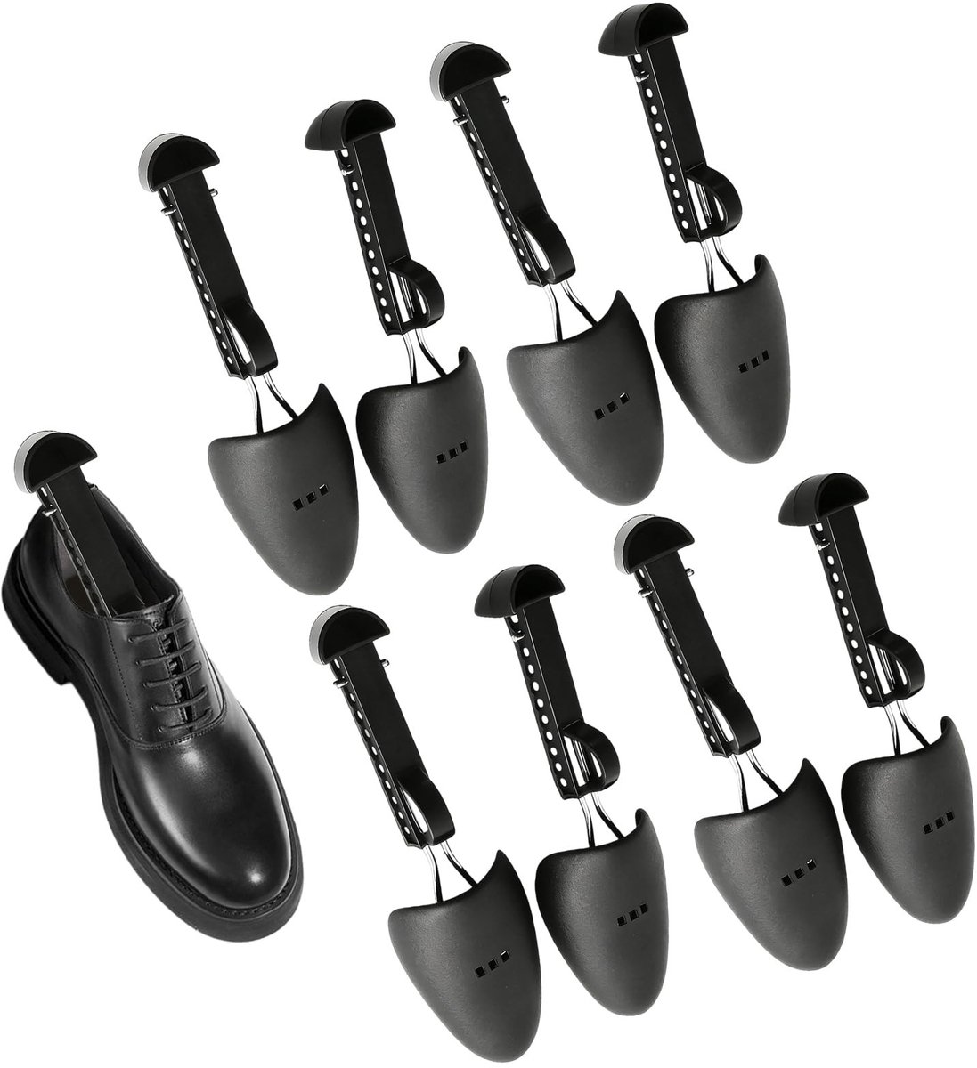Dailygoods- Schoenspanners 8x - Verstelbare Schoenspanners 25-32 cm - Schoenhouder - Zwart IJzer/Kunststof - Praktisch voor Thuis/Reis