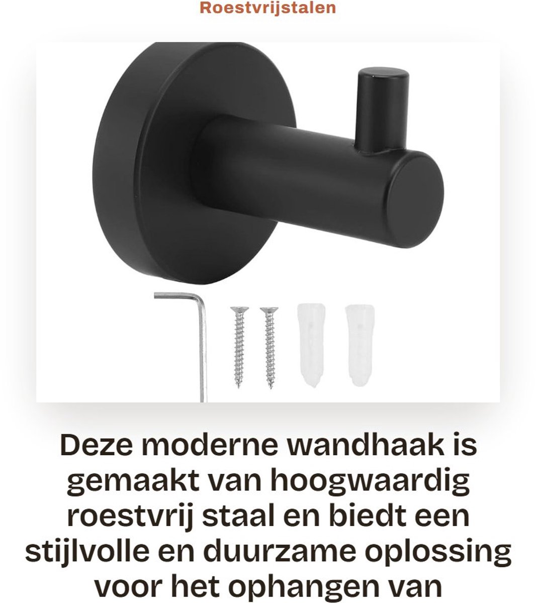 Dailygoods- Handdoekhaken Roestvrij Staal - Wandhaak Zwart - Wandbevestiging - Douchehanddoekhanger - Modern Design - 5x2x1.2cm
