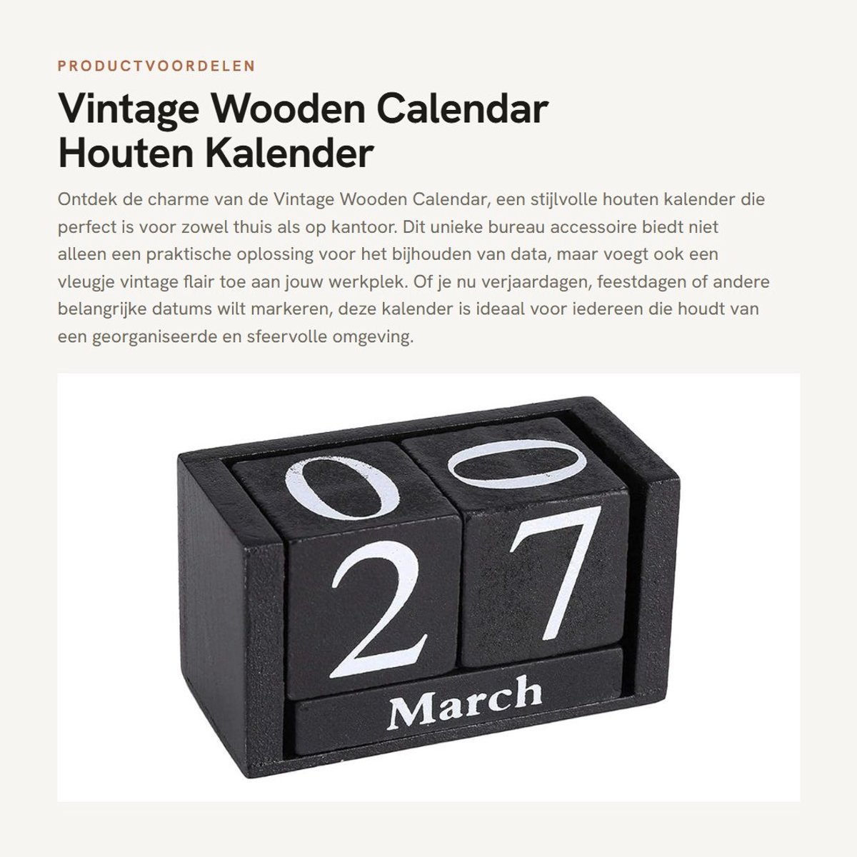 Dailygoods- Kalender Vintage Houten Blok - Maandkalender - Desk Accessoire - Decoratie - Verjaardagscadeau - Geschikt voor Kinderen en Vrienden - Blokkalender