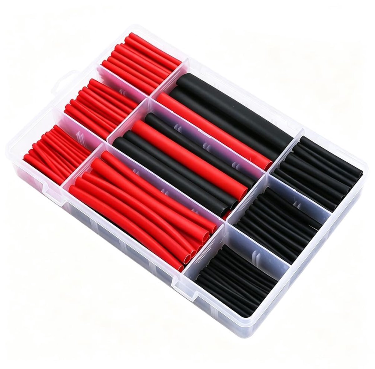 Krimpkous Assortiment Rood en Zwart, 2:1 Ratio | Diverse Maten, Elektrische Bedrading, Isolatie, Hittekrimpbaar, Rood & Zwart