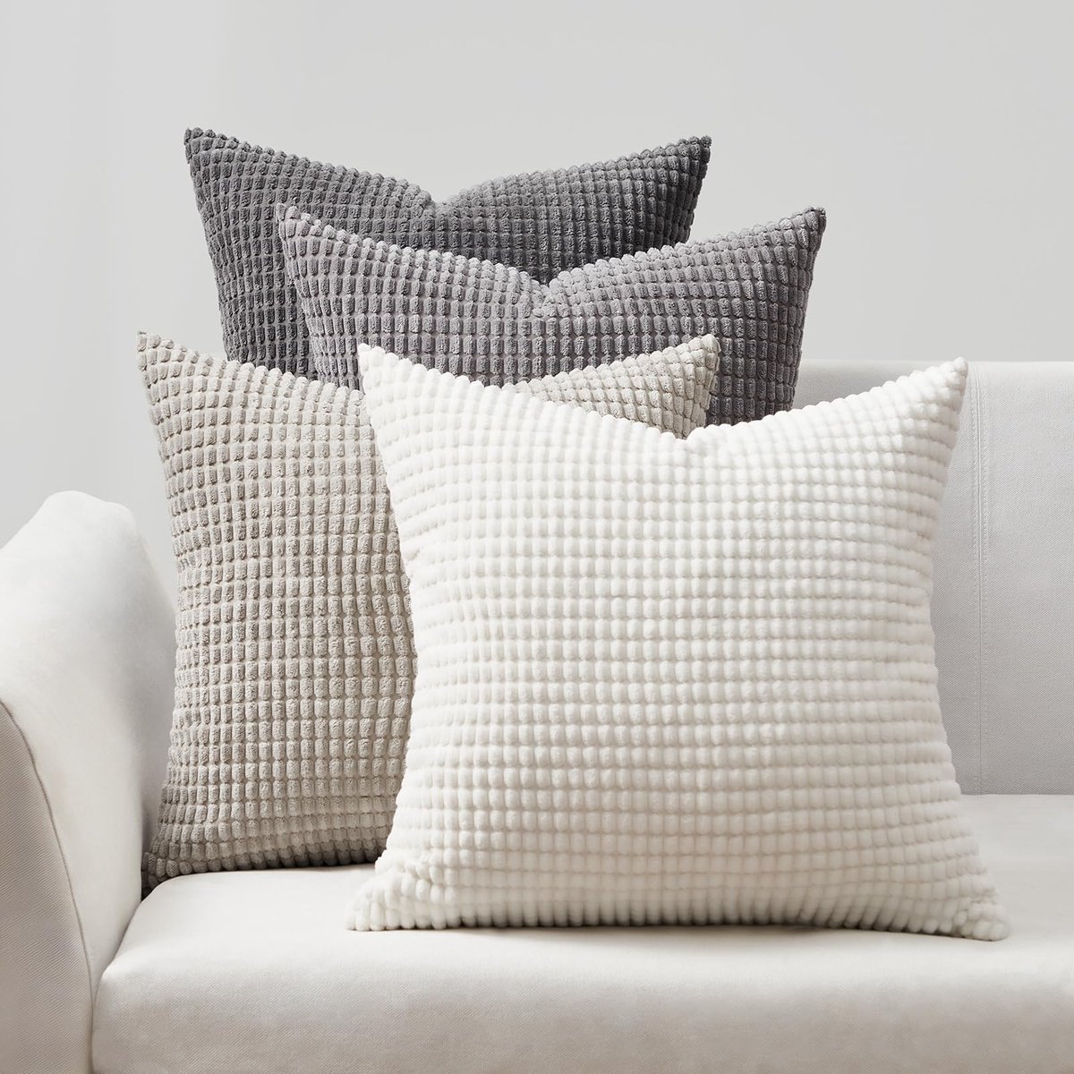 Kussenovertrek, set van 4 stuks, van corduroy, wollig, bobbelig, decoratieve kussenhoezen, voor bank, slaapkamer, woonkamer, balkon, kinderen, grijs, 35 x 35 cm