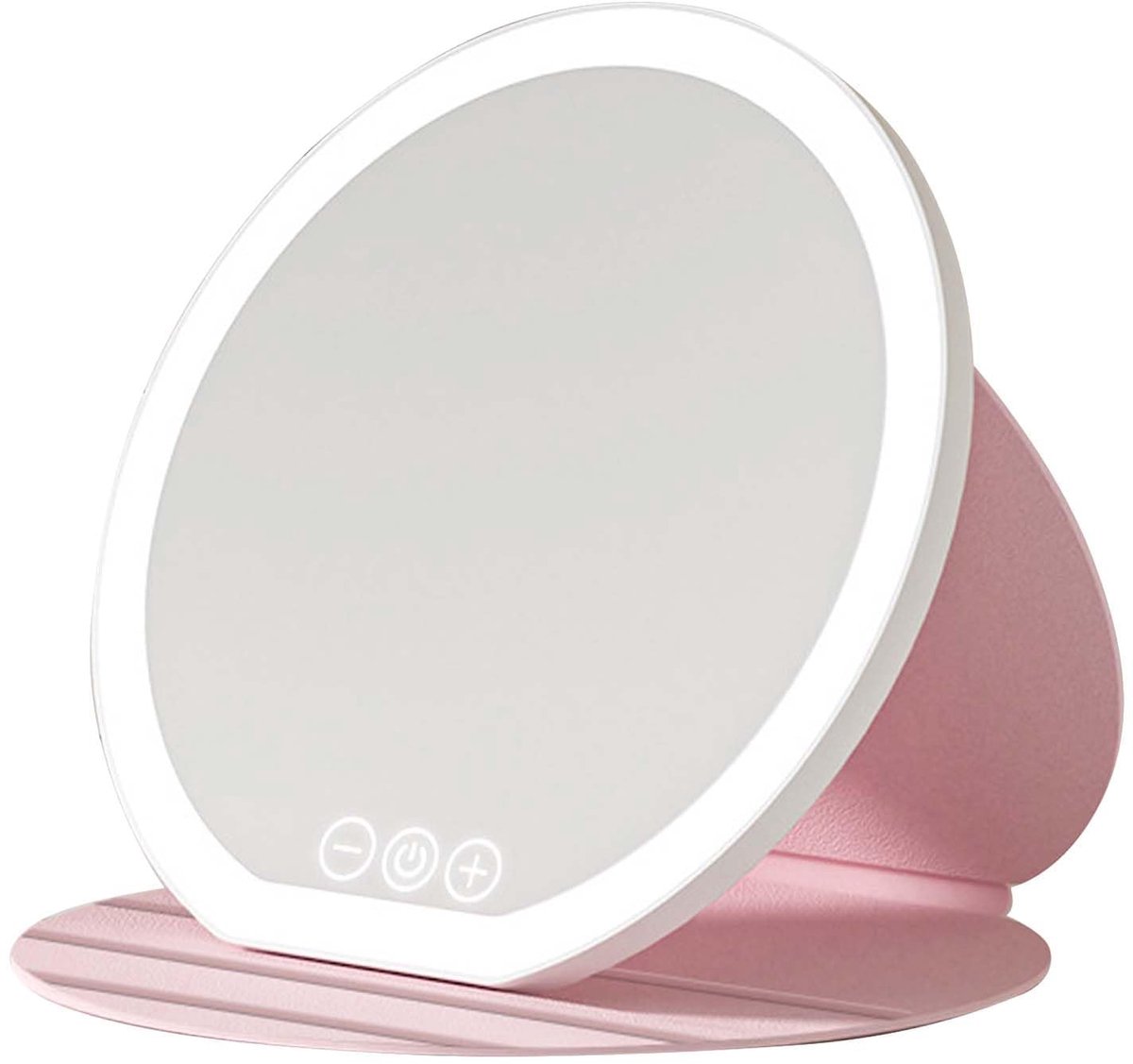 Spiegel met oplaadbaar licht, verlichte make-upspiegel in 3 kleuren, inklapbaar, met touch-bediening voor reizen en make-uptafel, instelbare helderheid (roze)