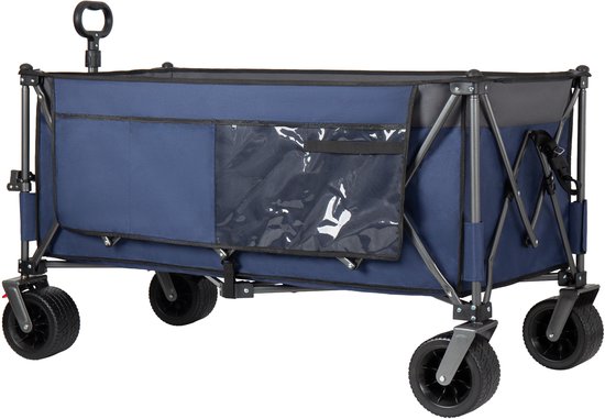 Blauwe opvouwbare handwagen, gepatenteerd 4-weg direct opbouw, 300L laadruimte, 250kg draagvermogen, verlengd 130cm, extra breed, 17x10cm all-terrain wielen. — afbeelding 5