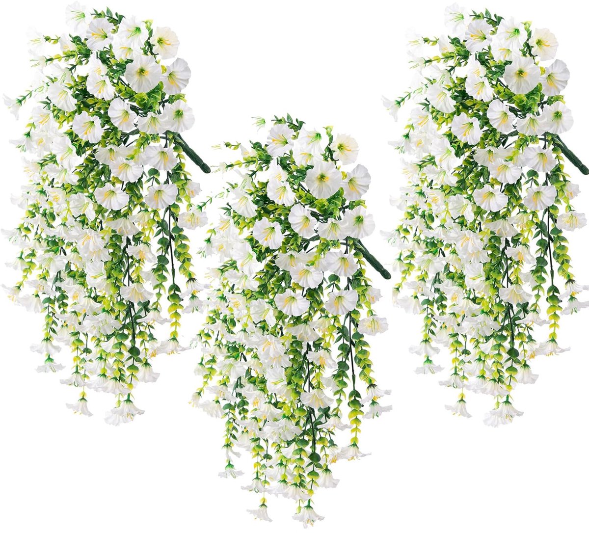 Glory 3 stuks kunsthangplanten, kunstbloemen, hangende decoratieve planten, waterdicht en zonbestendig, voor woonkamer, balkon, tuin (wit)