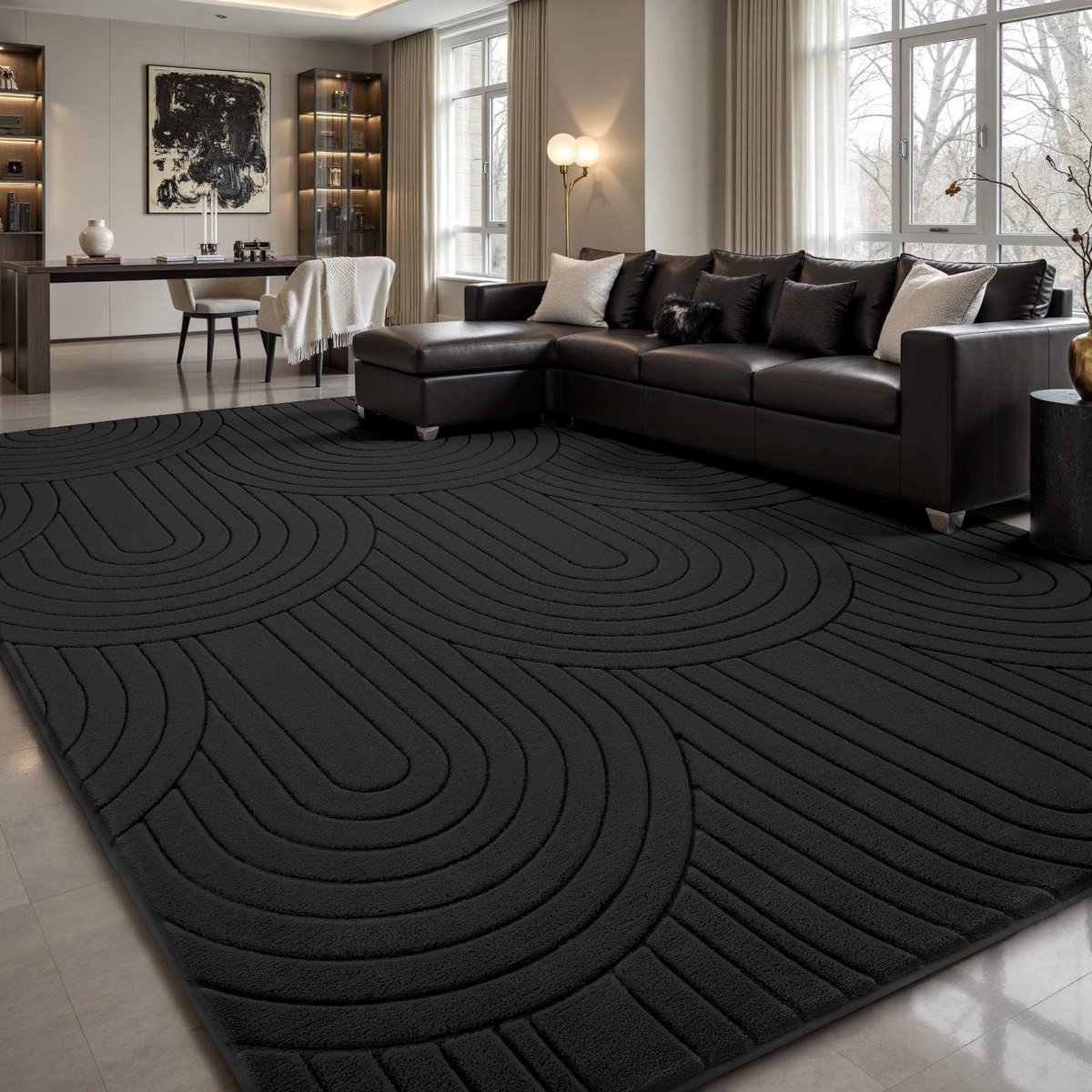 Lemon Vloerkleden voor de woonkamer, tapijten voor de slaapkamer, laagpolig tapijt met 3D-effect, machinewasbaar, antislip, wollig, ruig tapijt voor de kinderkamer